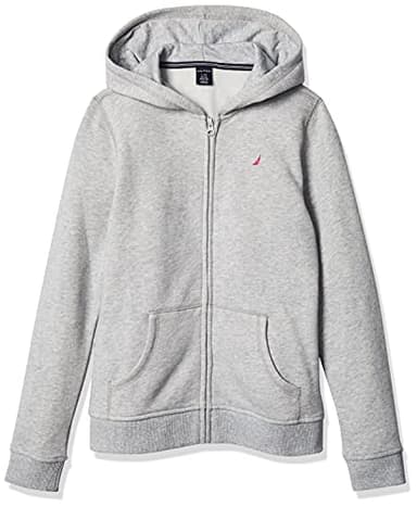 Nautica Girls' School Uniform Full-Zip Fleece Hoodie, pastel grey, Medium(8/10) - Image 1