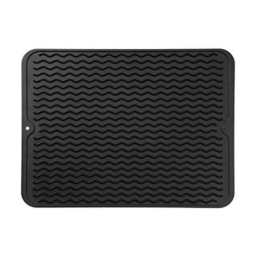 MicoYang Silicone Dish Drying Mat for Multiple Usage,Easy clean,Eco-friendly,Heat-resistant Silicone Mat for Kitchen Counter or Sink,Refrigerator or drawer liner Black L 16 inches x 12 inches - Image 1