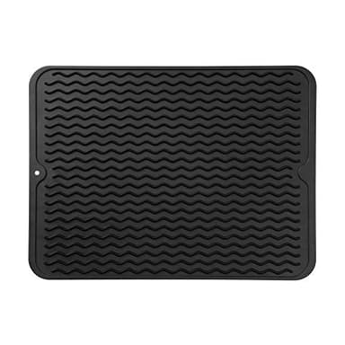 MicoYang Silicone Dish Drying Mat for Multiple Usage,Easy clean,Eco-friendly,Heat-resistant Silicone Mat for Kitchen Counter or Sink,Refrigerator or drawer liner Black L 16 inches x 12 inches - Image 1