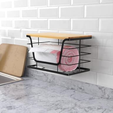 ALOCEO Extra Large Trash Bag Holder Dispenser With Bamboo Top, Wall Mounted Garbage Bag Dispenser Roll Holder for Kitchen Laundry Room Organization - Image 5