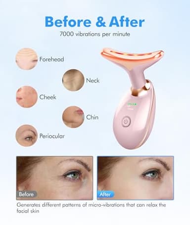 SDKWDH Red-Light-Therapy-for-Face-and-Neck, 7 Color Face Massager Tool for Wrinkles, Double Chin, Vibrating Facial Massager with Thermals for Skin Care, Glossy Pink - Image 5
