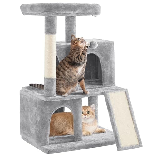 Yaheetech 42in Cat Tree Tower with Scratching Posts, Plush Condo, Ramp & Perch, Multi-Level Climber for Indoor Cats & Kittens, Light Gray - Image 1