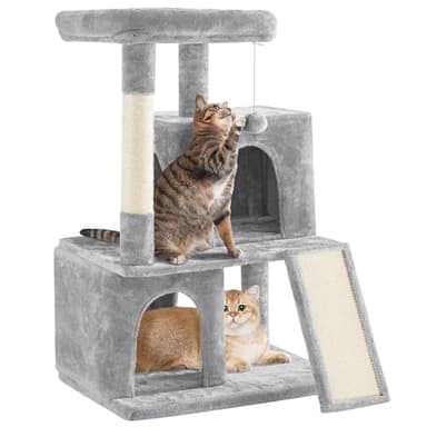 Yaheetech 42in Cat Tree Tower with Scratching Posts, Plush Condo, Ramp & Perch, Multi-Level Climber for Indoor Cats & Kittens, Light Gray - Image 1