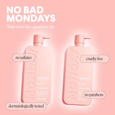 MONDAY HAIRCARE Smooth Shampoo + Conditioner Bathroom Set (2 Count) 27 oz Each For Frizzy, Coarse & Curly Hair Made with Coconut Oil, Shea Butter & Vitamin E 100% Recyclable Bottle Pink - Image 7