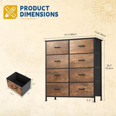 DWVO 8-Drawer Fabric Dresser, Furniture Storage Tower Cabinet, Organizer for Bedroom, Living Room, Hallway, Closet - Image 3