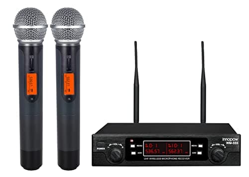 innopow 200-Channel Wireless Microphones System, Dual UHF Metal Cordless Mic Set, Auto Scan, Long Range 200-240Ft,16 Hours Use for Karaoke Singing, Church, 2022 Version(WM333) - Image 1