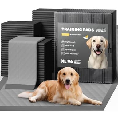 Powools Charcoal Puppy Pads - 96 Packs, 34.0"×28.0" Ultra-Large Puppy Pads, Odor-Control Carbon Pee Pads for Dogs, 6-Layer Dog Training Pads, Ultra-Absorbent & Quick-Dry Black Puppy Pads - Image 1
