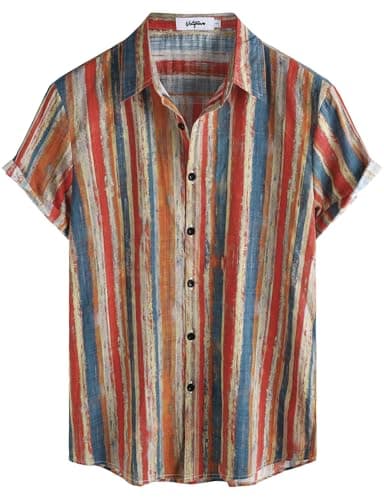 VATPAVE Mens Casual Hawaiian Floral Shirts Short Sleeve Button Down Tropical Shirts Beach Summer Shirts Medium Blue Red - Image 1