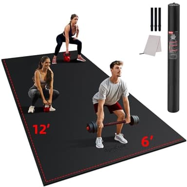 GymCope Large Exercise Mat for Home Workout,12‘x6’/10'x6'/9'x6'/8'x6'/7'x5'/6'x4' (7mm) Extra Thick Workout Mat, High-Density Gym Mat for Cardio, Jump Rope, MMA, Weights (Shoe-Friendly) - Image 1