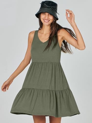 ANRABESS Womens Summer Casual Tank Dress Sleeveless V Neck T Shirt Sundress Flowy Tiered Swing Mini Beach Vacation Dresses Olive Green Medium - Image 5