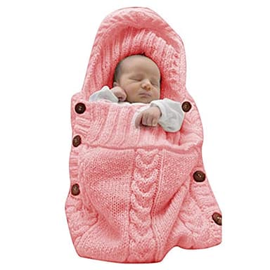 XMWEALTHY Newborn Baby Wrap Swaddle Blanket Knit Sleeping Bag Sleep Sack Stroller Wrap for Baby(Light Pink) (0-6 Month) - Image 1