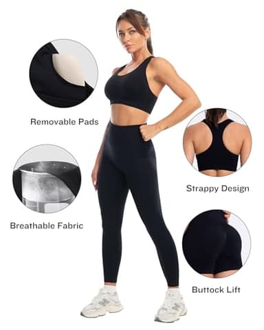 SALSPOR 3 Piece Workout Sets for Women Butt Lifting Leggings with High Impact Sports Bra Gym Shorts Activewear Matching Set(3DWX-Black-L) - Image 2