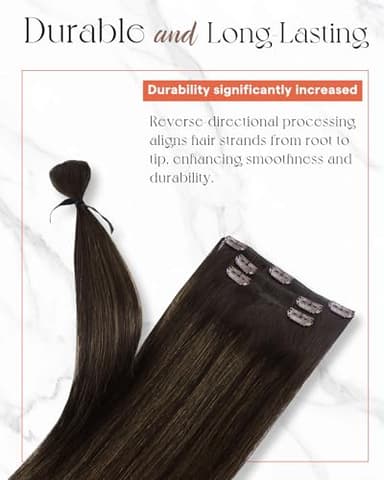 Sunny Hair Clip in Hair Extensions Straight Human Hair Clip in Extensions Remy Clip in Hair Extensions Real Human Hair Extensions Clip ins Dark Brown Ombre Medium Brown Balayage 22inch - Image 7