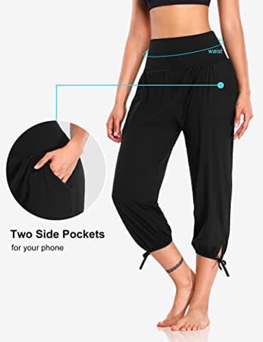 DIBAOLONG Womens Yoga Pants Capri Loose Workout Sweatpants Comfy Lounge Joggers with Pockets Black M - Image 4