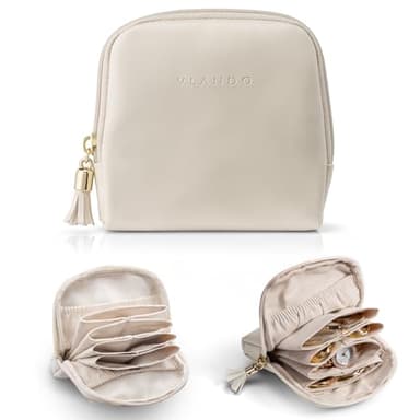 Vlando Small Travel Jewelry Case,Travel Gifts for Women,Jewelry Pouch Bags with Zipper,Velvet Jewelry Organizer Storage Bag for Bracelet Rings Earring-Cream White - Image 1