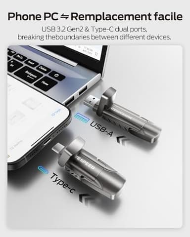 MOVE SPEED 512GB Thumb Drive, 1000MB/s Read Write Speed, USB 3.2 Gen2+Type C Dual Interface SSD Drive with Leather Case Memory Stick for iPhone 15, 16, 17 Series/MacBook/Android/Audio etc(1 Pack) - Image 3