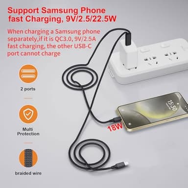 Dual USB-C Charging Cables, 2-Pack 4 ft, 2-in-1 USB C to USB C Cable, Multi Charging for iPhone 15/15 Pro/15 Pro Max/15 Plus, iPad Pro/Air/Mini, Samsung S24/S23/S22/S21, Tab S9, Google, Amazon, Tablet - Image 5