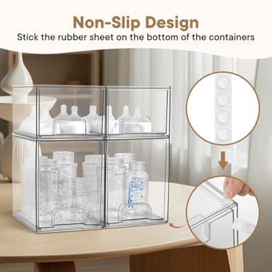 MINMUNJIU Baby Bottle Organizer, 4 Pack Clear Space-Saving Stackable Drawer with Handle, Baby Bottle Storage Organizer for Countertop and Cabinet - Image 3