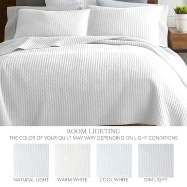 Levtex Home Cross Stitch Reversible King/Cal King Quilt Set (106x92in) and 2 Pillow Shams (36x20in) - Stitch Texture - Bright White - Cotton King Size Quilt Bedding Set - Lightweight Soft Pre-Washed - Image 4