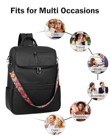 FADEON Laptop Backpack for Women Leather Travel Backpack with Laptop Compartment, Designer PU Shoulder Laptop Bag Black - Image 7