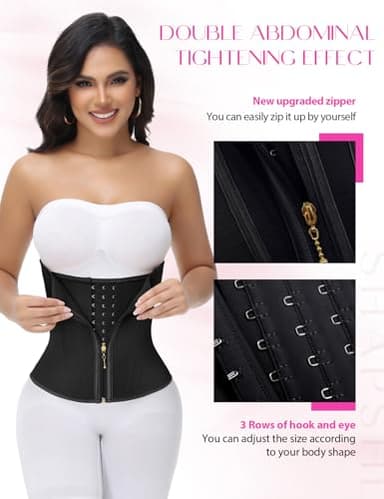 SHAPSHE Waist Trainer for Women Tummy Control Workout Waist Cincher Corset Shapewear Postpartum Body Shaper Faja with Zipper Hook Black - Image 5