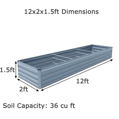 Foxlang 12x2x1.5ft Galvanized Raised Garden Bed,Outdoor Planter Box Metal Patio Kit Planting Bed for Vegetables Flowers Herb,Grey - Image 2