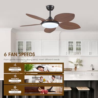 Wiviniya Ceiling Fans with Lights and Remote/APP Control, 48 Inch Tropical Ceiling Fan for Bedroom Living Room, Outdoor Palm Leaf Ceiling Fan for Patios Porch, Dimmable, 6 Speeds, Reversible, Brown - Image 3