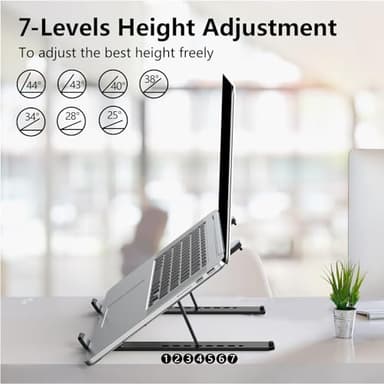 Tonmom Laptop Stand for Desk, Adjustable Laptop Riser ABS+Silicone Foldable Portable Notebook Holder, Ventilated Cooling Notebook Mount Computer Stand for 10-15.6” Laptops,Tablets-Black - Image 3