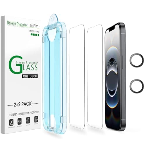 amFilm Auto-Alignment OneTouch for iPhone 16e [6.1''] Screen Protector + Camera Lens Protector, Tempered Glass, 30 Seconds Installation, Bubble Free, Case Friendly, Anti-Scratch [2+2 Pack] - Image 1