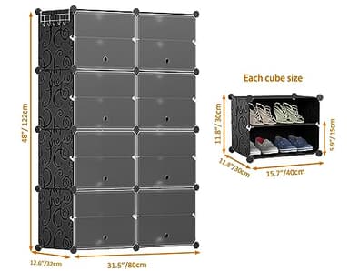 HOMIDEC Shoe Rack, 8 Tier Shoe Storage Cabinet 32 Pair Plastic Shoe Shelves Organizer for Closet Hallway Bedroom Entryway - Image 3
