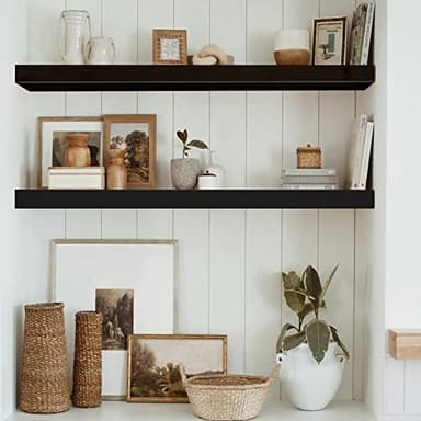 QEEIG Floating Shelves for Wall 35.4" Long - Wall Mounted Shelf Bathroom Kitchen Living Room Bedroom Farmhouse Home Decor Display Bookshelf Large 35.4 x 9.3 inch Set of 2, Black (008-90B) - Image 6