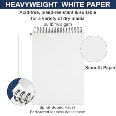 9" x 12" Sketch Book Set, Drawing Paper Pad (68lb/100gsm), 2-Pack Top Spiral Bound Sketch Pad, Double-Sided Hardcover Sketchbook, Art Notebooks Drawing for Kids, Beginners and Artists,100 Sheets Each. - Image 4