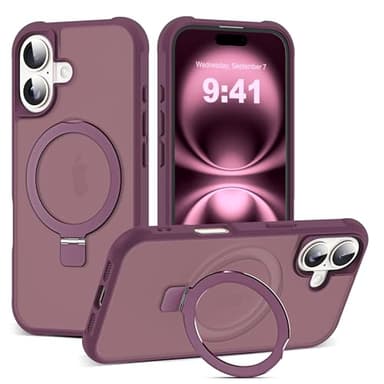 SKYLMW Compatible with iPhone 16 Case with Invisible Magnetic O-Ring Stand Military-Grade Translucent Case for iPhone 16 6.1" [Compatible with Mag-Safe][Great Grip Feeling], Wine Red - Image 1