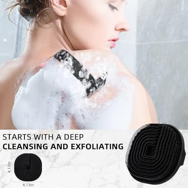 Silicone Body Scrubber, Exfoliating Body Wash Scrubbers Exfoliator, Shower Body Brush for Effective Showering Exfoliation and Gentle Massage, Lather Well and Anti-Slip Handle Loofah (Black) - Image 7