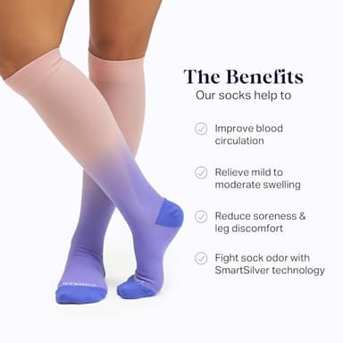 Comrad Knee High Socks - 15-20mmHg Graduated Compression Socks, (Pink/Purple, Small) - Soft & Breathable Foot & Calf Support for Men, Pregnant Women, Nurses, Home, Work & Travel - Image 5