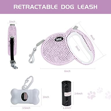 eing Retractable Dog Leash, Pet Walking Leash with Anti-Slip Handle, Strong Nylon Tape, 360°Tangle-Free, Suitable for Small Medium Dog Cat, Gift Waste Bags Dispenser Included,10 ft, Pink - Image 7