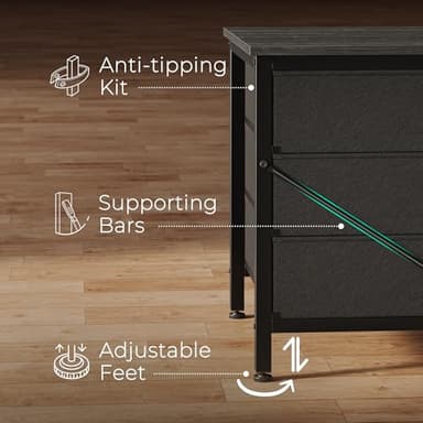 Huuger 63 Inch Dresser for Bedroom, Dresser for Closet with 9 Drawers, Large TV Stand for 55, 65, 70 Inch TV, Entertainment Center, Wide Long Chest of Drawers, Charcoal Black Wood Grain Print - Image 7