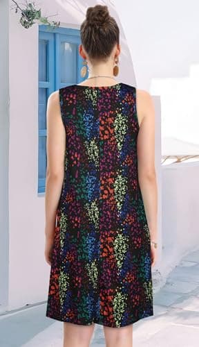 Summer Dresses for Women Beach Floral Tshirt Sundress Sleeveless Pockets Casual Loose Tank Dress(Black Colorful,XL) - Image 5