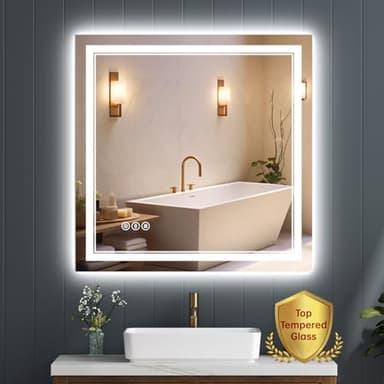 SOGOLINE 38x38 Inch LED Bathroom Mirror, Front and Backlit, Shatter-Proof Tempered Glass, Anti-Fog, 3 Colors, Dimmable, Memory, ETL Listed, Plug-in/Hardwired, Horizontal/Vertical Wall Mount - Image 1