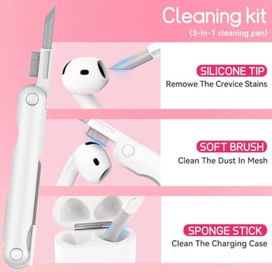 Skyconser with Safety Lock for Apple AirPods 4 Case 2024,Clear Cases with Phone Stand & Cleaning Kit,Soft TPU Cover for AirPods 4th Generation Case,Cute Bling Keychain for Women Girls-Clear Pink - Image 7