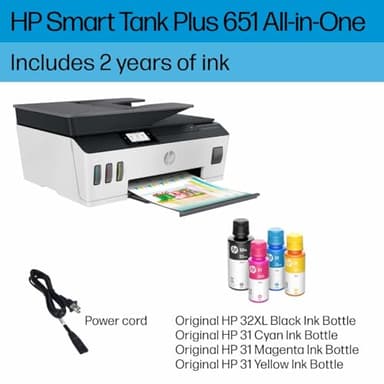 HP Smart -Tank Plus 651 Wireless All-in-One Ink -Tank Printer, up to 2 Years of Ink in Bottles, Auto Document Feeder, Mobile Print, Scan, Copy,, Fax, Works with Alexa (7XV38A) - Image 6