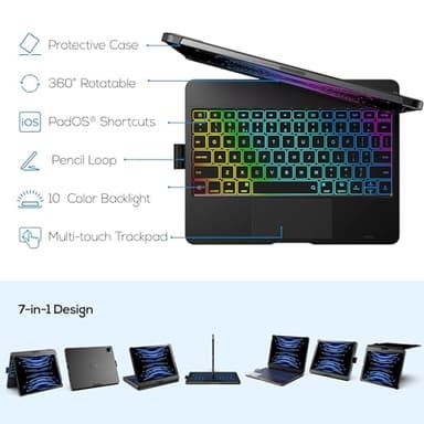 typecase Touch Keyboard Case for iPad Air 11-inch (M3 2025 / M2 2024)& iPad Pro 11(4th/3rd/2nd/1st Gen):Multi-Touch Trackpad & 11 Colors Backlight&360°Rotatable,Thin & Light for iPad Air 5/4 Gen,Black - Image 3