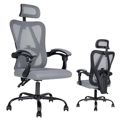 Ergonomic Office Chair: Office Computer Desk Chair with High Back Mesh and Adjustable Lumbar Support Rolling Work Swivel Task Chairs with Wheel 3D Armrests and Headrest - Image 1