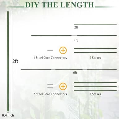 RAOOKIF Garden Stakes 6ft, 6ftx20 Pcs Plastic Coated Steel Plant Support Stakes Kit with 40 Connectors 40 Rotatable Clips, DIY Outdoor Plant Support Stakes for Growing Climbing Plants - Image 2