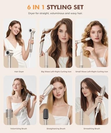 6-in-1 Hair Dryer Brush, Hair Styler with Automatic Curlers, 150,000 RPM High-Speed Negative Ionic Hair Dryer Fast Drying, Blow Dryer Brush for Curling/Volumizing/Straightening with Travel Bag, Gold - Image 2