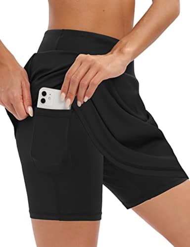 LouKeith 19" Knee Length Skorts Skirts for Women Tennis Skirts Athletic Golf Skorts Casual Workout Skirt with Shorts Pockets Black L - Image 2