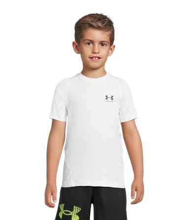 Under Armour Boys HeatGear Armour Short-Sleeve T-Shirt , White (100)/Black , Large - Image 1