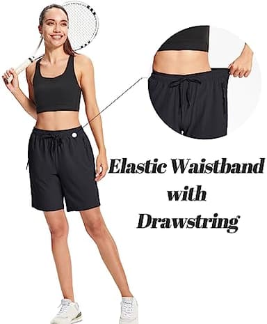 MAGCOMSEN Hiking Shorts Women with 3 Pockets 8 Inch Inseam Lightweight Quick Drying Golf Shorts Black XL - Image 5