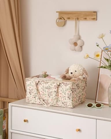 Blissful Diary Floral Diaper Caddy Organizer, Stylish Nursery Storage Basket, Gift for Baby Shower, Baby Registry Must Have, Newborn Essentials, Pastoral Daisy - Image 7