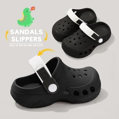 OWIF Kids Toddler Clogs Boys Girls Slip on Slides Sandals Summer Beach Pool Outdoor Water Shoes Shower Slippers,Dinosaur Black 5-6 Toddler - Image 4
